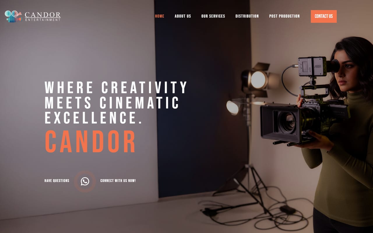 Candor Entertainment website homepage — film production company in Surrey, BC