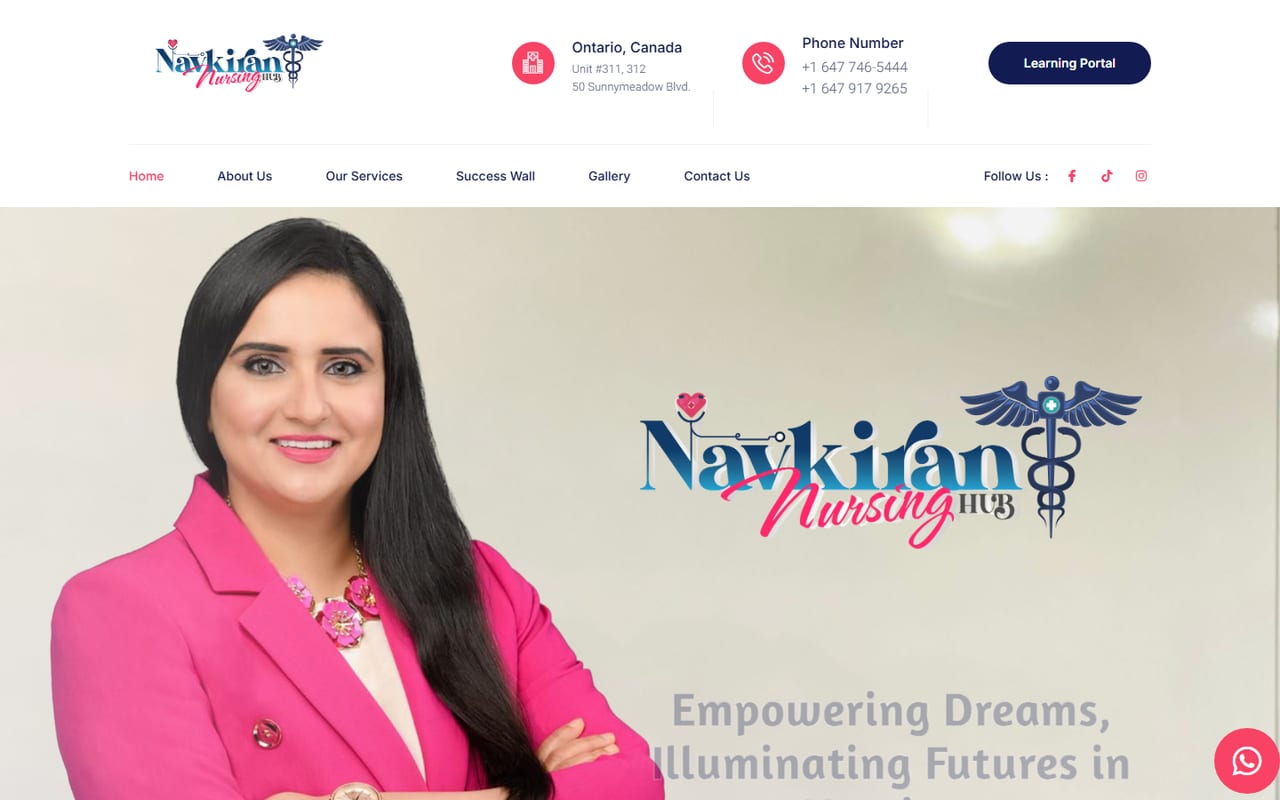 Navkiran Nursing Hub website homepage — nursing career counselling and exam preparation
